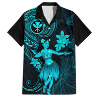 Hawaii Family Matching Puletasi Dress and Hawaiian Shirt Hula Girl Mix Polynesian Plumeria Turquoise Version - Wonder Print Shop