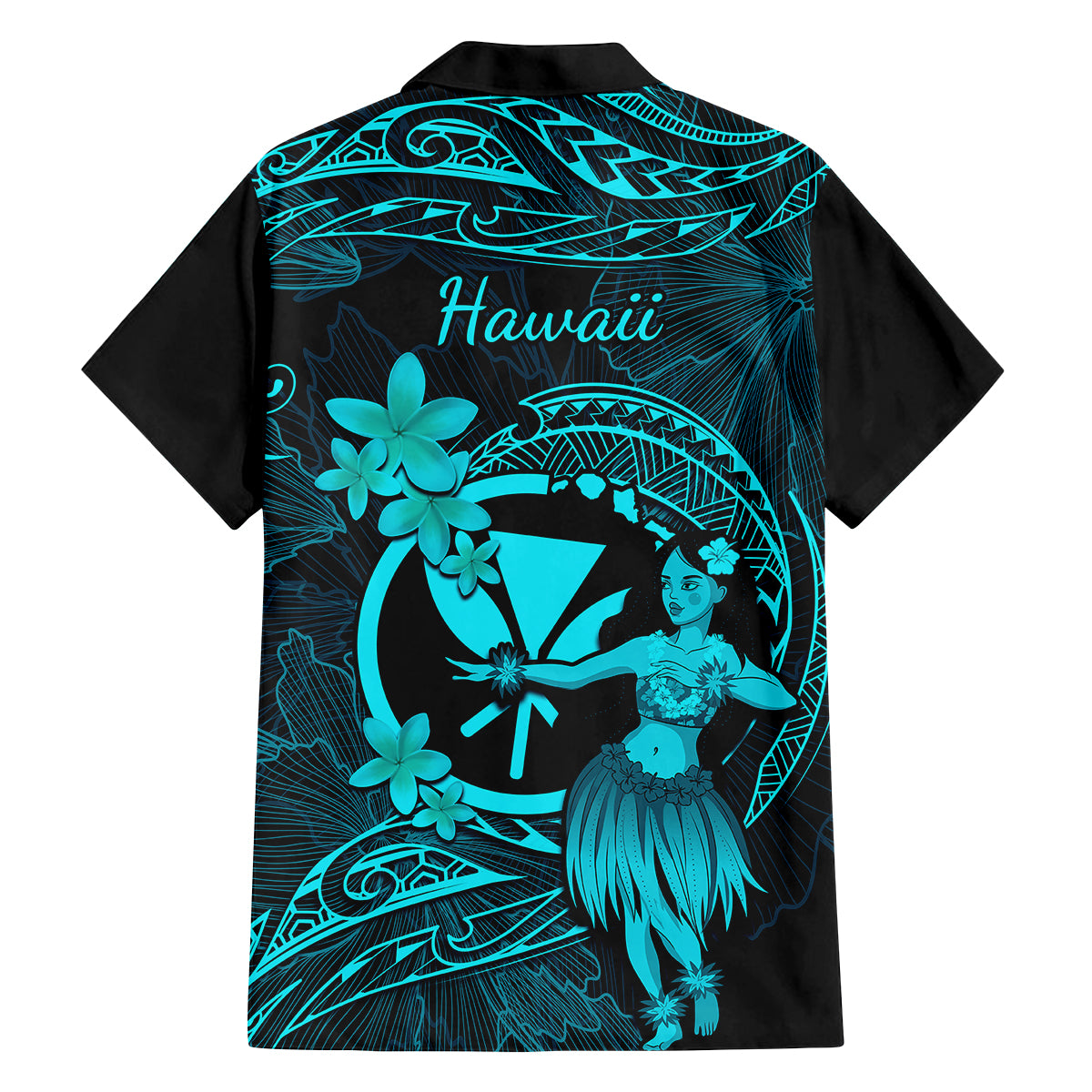 Hawaii Family Matching Short Sleeve Bodycon Dress and Hawaiian Shirt Hula Girl Mix Polynesian Plumeria Turquoise Version - Wonder Print Shop