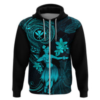 Hawaii Hoodie Hula Girl Mix Polynesian Plumeria Turquoise Version - Wonder Print Shop