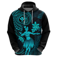 Hawaii Hoodie Hula Girl Mix Polynesian Plumeria Turquoise Version - Wonder Print Shop