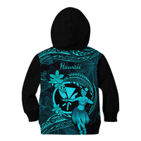 Hawaii Kid Hoodie Hula Girl Mix Polynesian Plumeria Turquoise Version - Wonder Print Shop