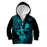 Hawaii Kid Hoodie Hula Girl Mix Polynesian Plumeria Turquoise Version - Wonder Print Shop