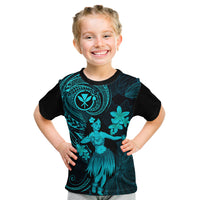 Hawaii Kid T Shirt Hula Girl Mix Polynesian Plumeria Turquoise Version - Wonder Print Shop