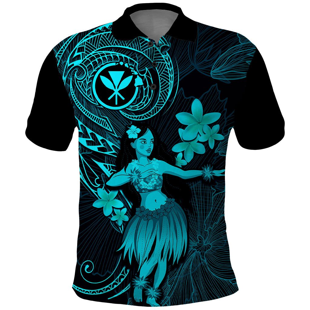 Hawaii Polo Shirt Hula Girl Mix Polynesian Plumeria Turquoise Version - Wonder Print Shop