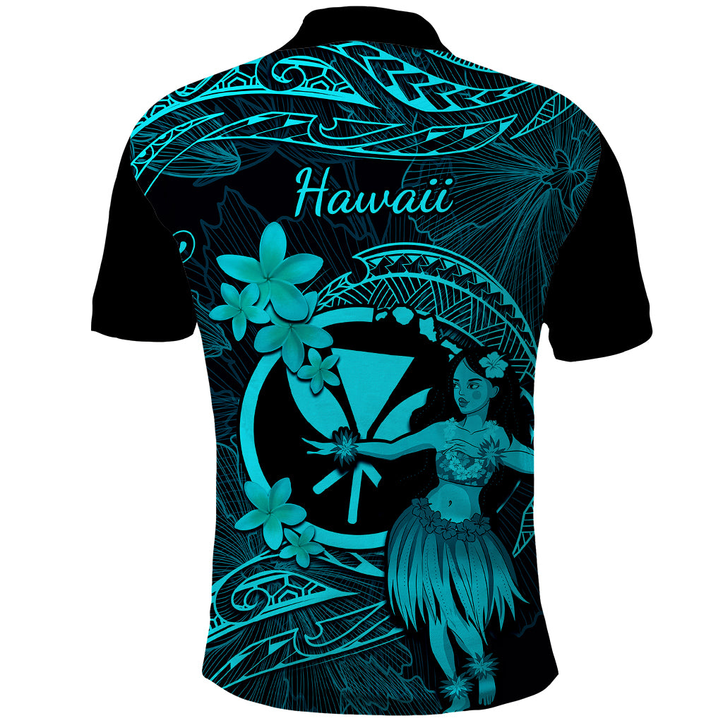 Hawaii Polo Shirt Hula Girl Mix Polynesian Plumeria Turquoise Version - Wonder Print Shop