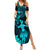 Hawaii Summer Maxi Dress Hula Girl Mix Polynesian Plumeria Turquoise Version - Wonder Print Shop