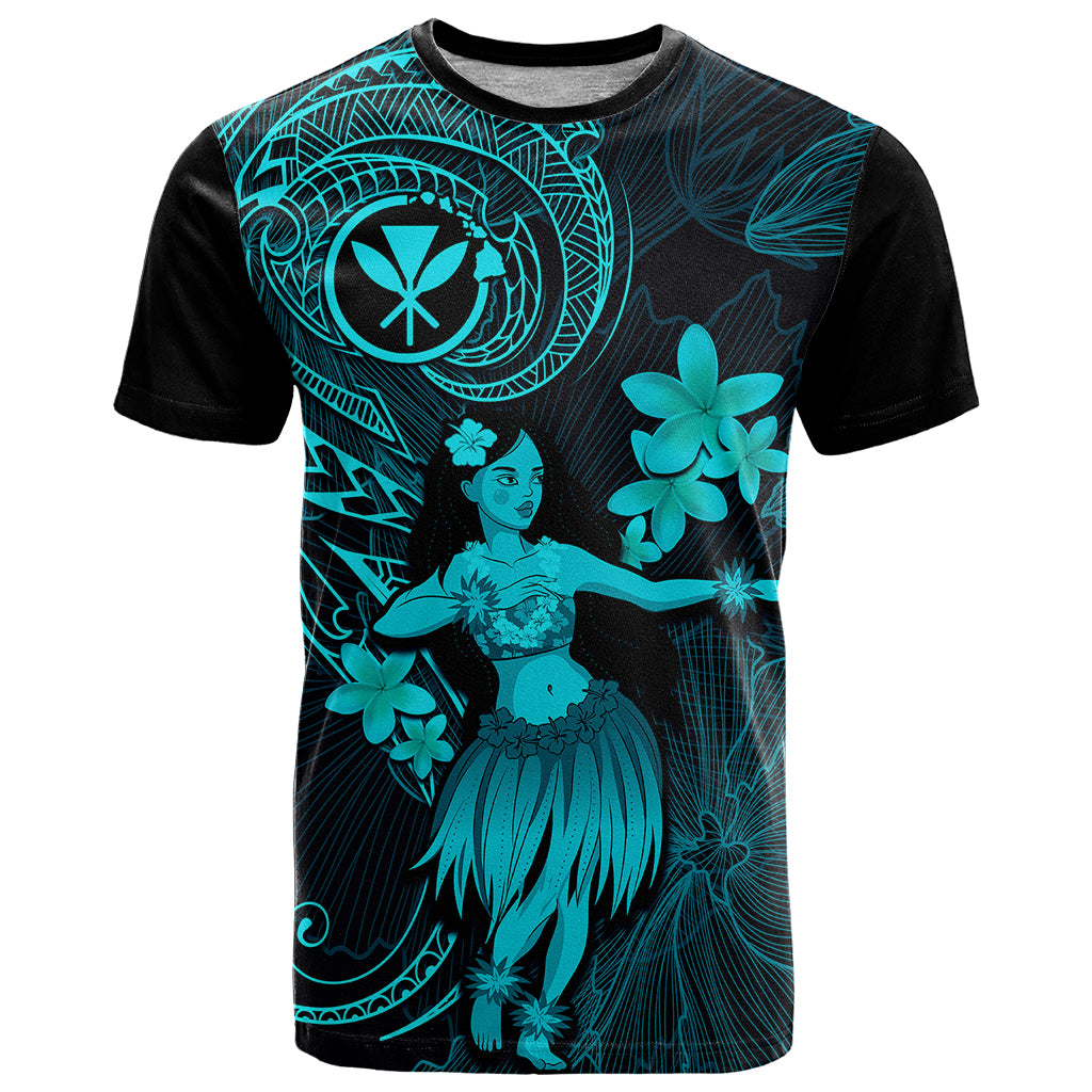 Hawaii T Shirt Hula Girl Mix Polynesian Plumeria Turquoise Version - Wonder Print Shop
