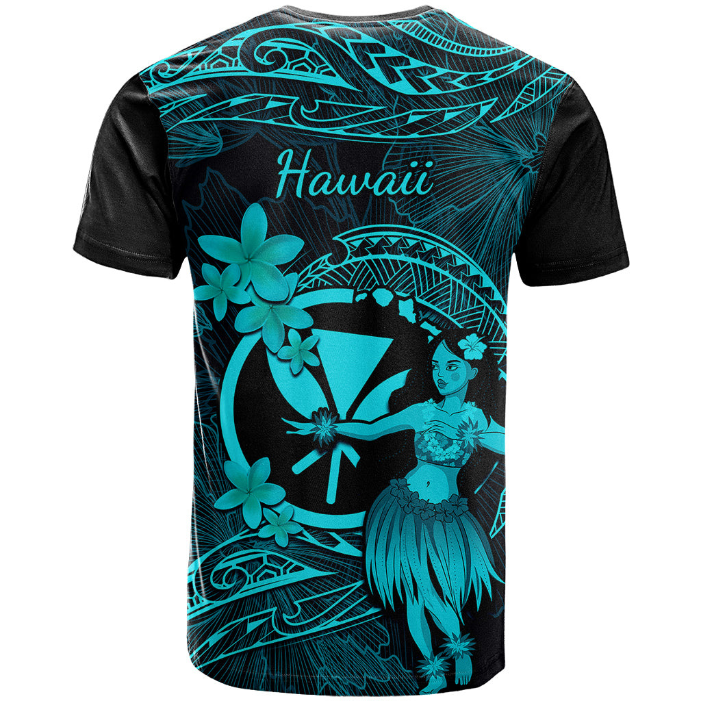 Hawaii T Shirt Hula Girl Mix Polynesian Plumeria Turquoise Version - Wonder Print Shop