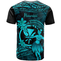 Hawaii T Shirt Hula Girl Mix Polynesian Plumeria Turquoise Version - Wonder Print Shop