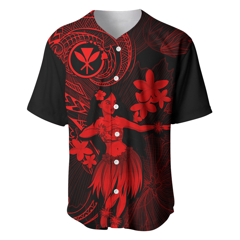 Hawaii Baseball Jersey Hula Girl Mix Polynesian Plumeria Red Version - Wonder Print Shop