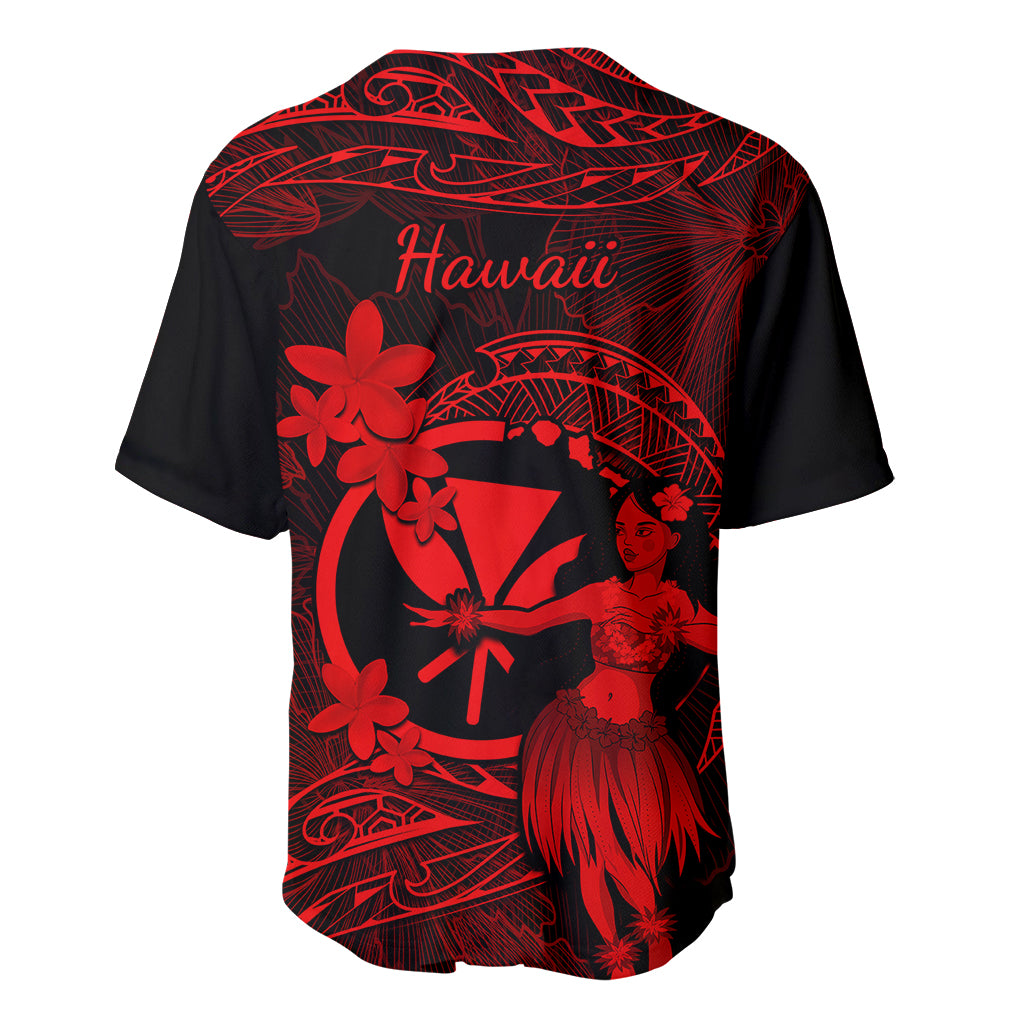 Hawaii Baseball Jersey Hula Girl Mix Polynesian Plumeria Red Version - Wonder Print Shop