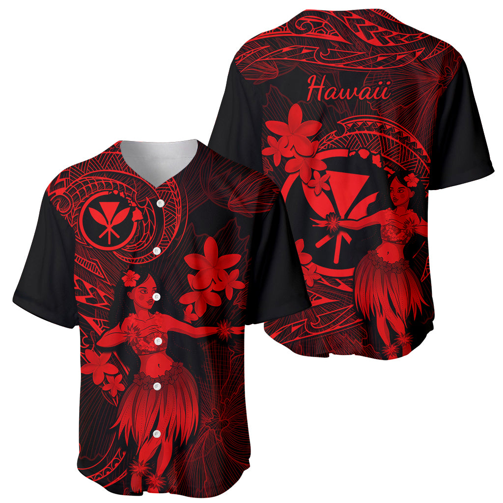 Hawaii Baseball Jersey Hula Girl Mix Polynesian Plumeria Red Version - Wonder Print Shop
