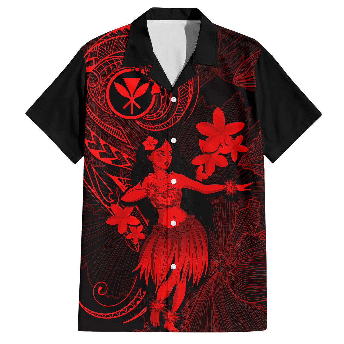 Hawaii Family Matching Long Sleeve Bodycon Dress and Hawaiian Shirt Hula Girl Mix Polynesian Plumeria Red Version - Wonder Print Shop