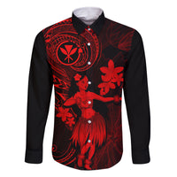 Hawaii Family Matching Puletasi Dress and Hawaiian Shirt Hula Girl Mix Polynesian Plumeria Red Version - Wonder Print Shop