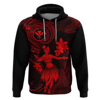 Hawaii Hoodie Hula Girl Mix Polynesian Plumeria Red Version - Wonder Print Shop