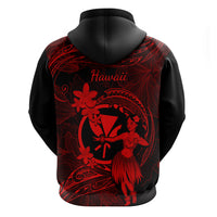 Hawaii Hoodie Hula Girl Mix Polynesian Plumeria Red Version - Wonder Print Shop
