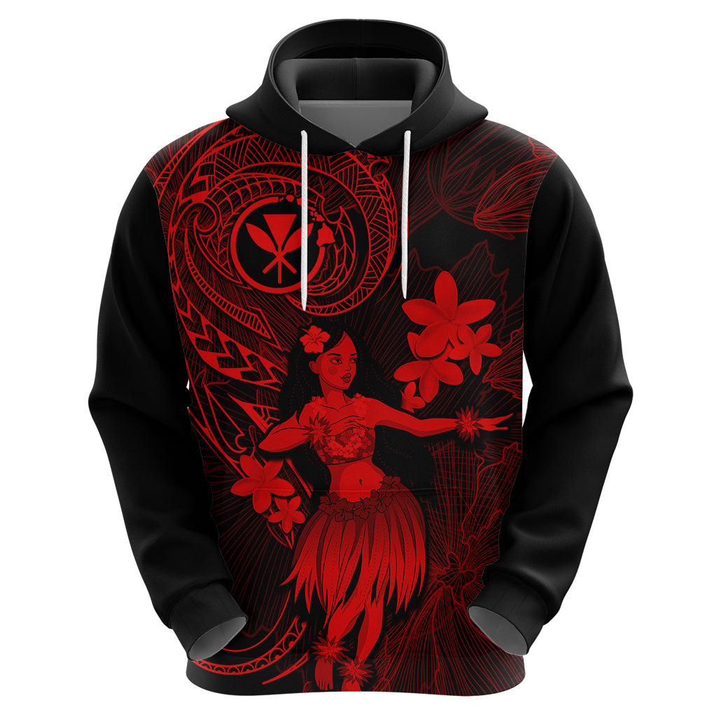Hawaii Hoodie Hula Girl Mix Polynesian Plumeria Red Version - Wonder Print Shop