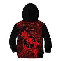 Hawaii Kid Hoodie Hula Girl Mix Polynesian Plumeria Red Version - Wonder Print Shop
