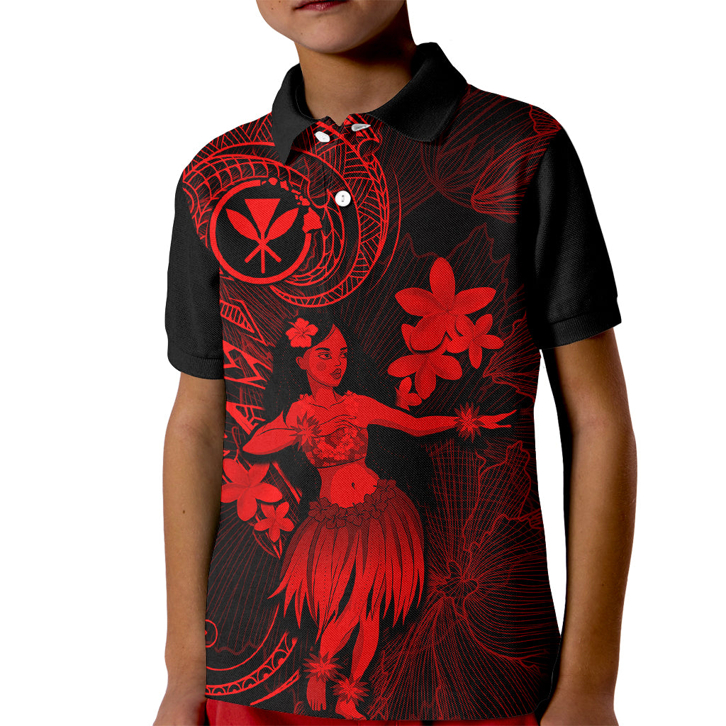 Hawaii Kid Polo Shirt Hula Girl Mix Polynesian Plumeria Red Version - Wonder Print Shop