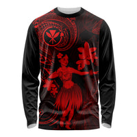 Hawaii Long Sleeve Shirt Hula Girl Mix Polynesian Plumeria Red Version - Wonder Print Shop