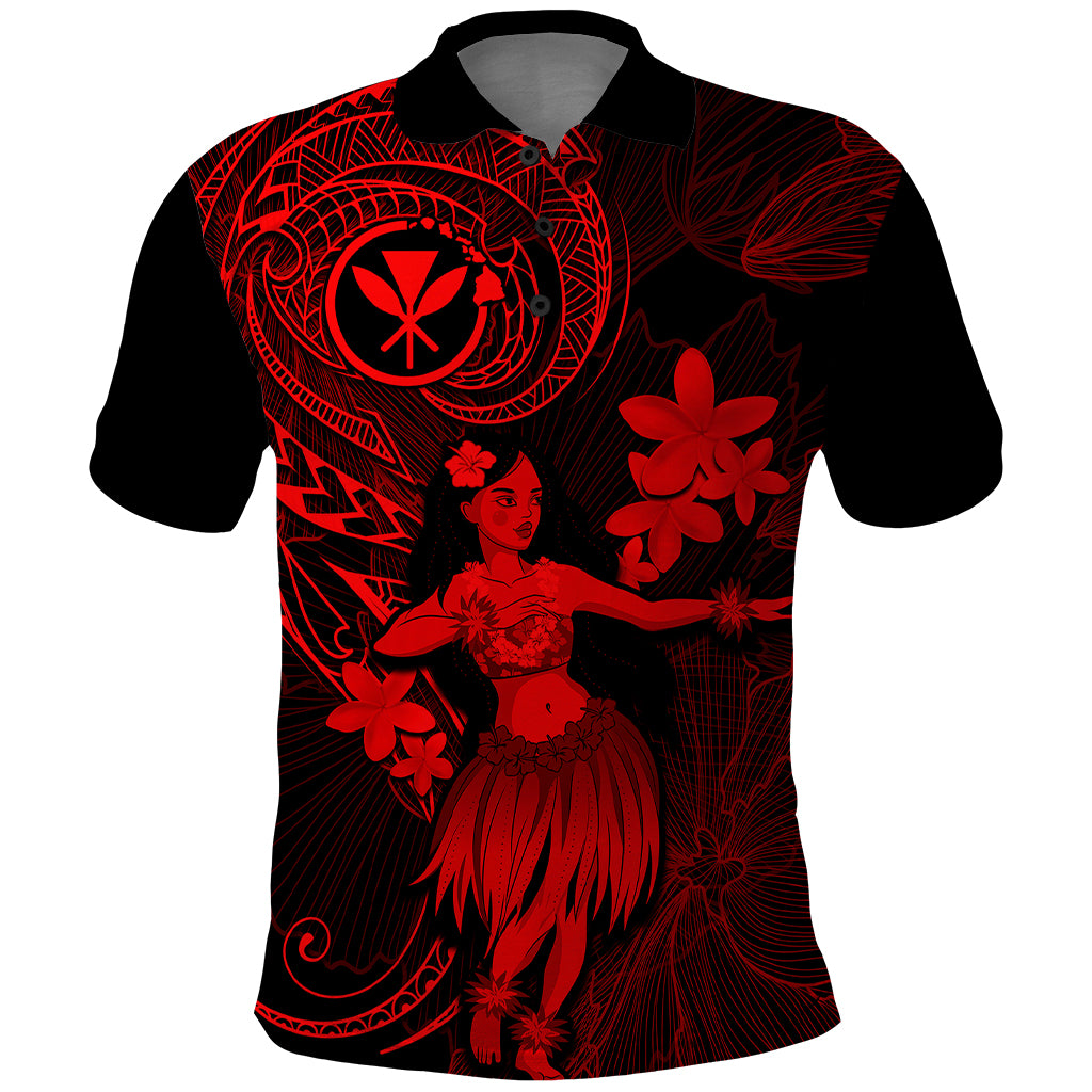 Hawaii Polo Shirt Hula Girl Mix Polynesian Plumeria Red Version - Wonder Print Shop