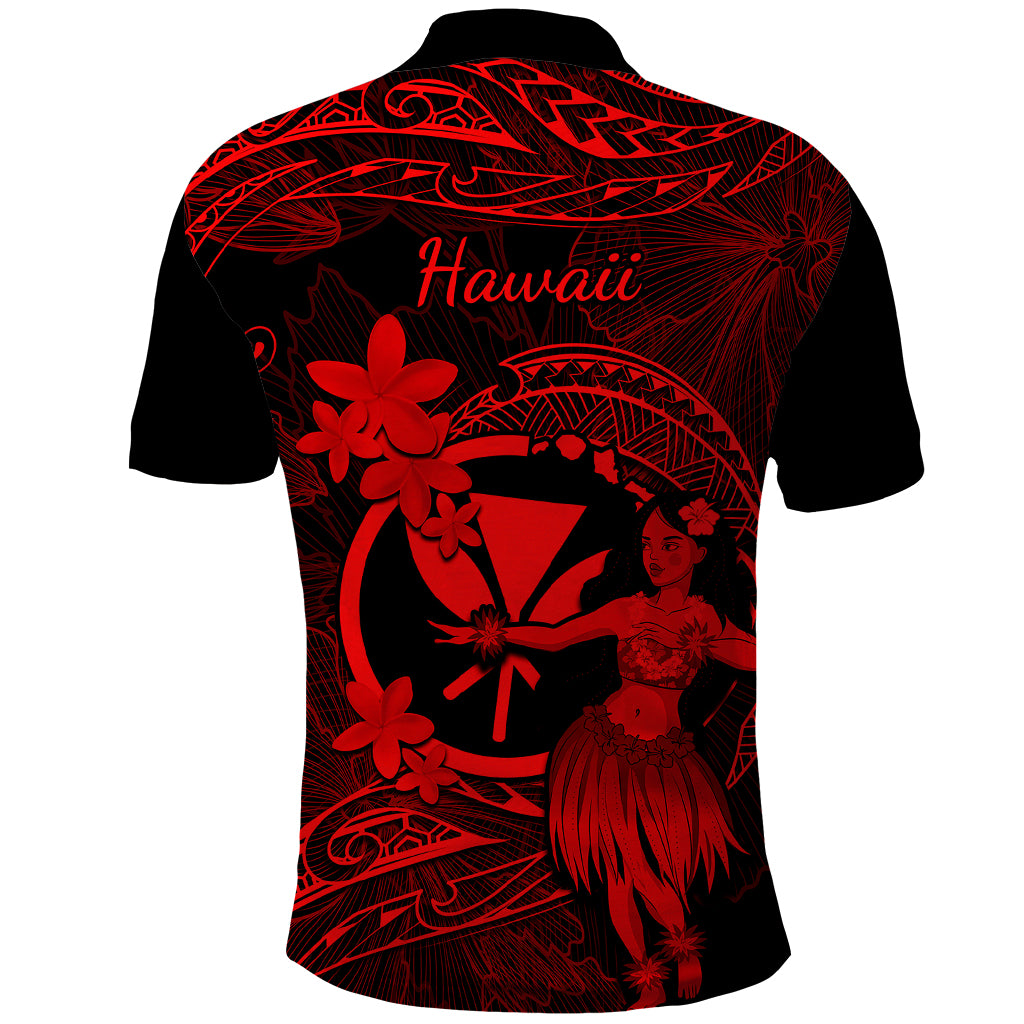 Hawaii Polo Shirt Hula Girl Mix Polynesian Plumeria Red Version - Wonder Print Shop