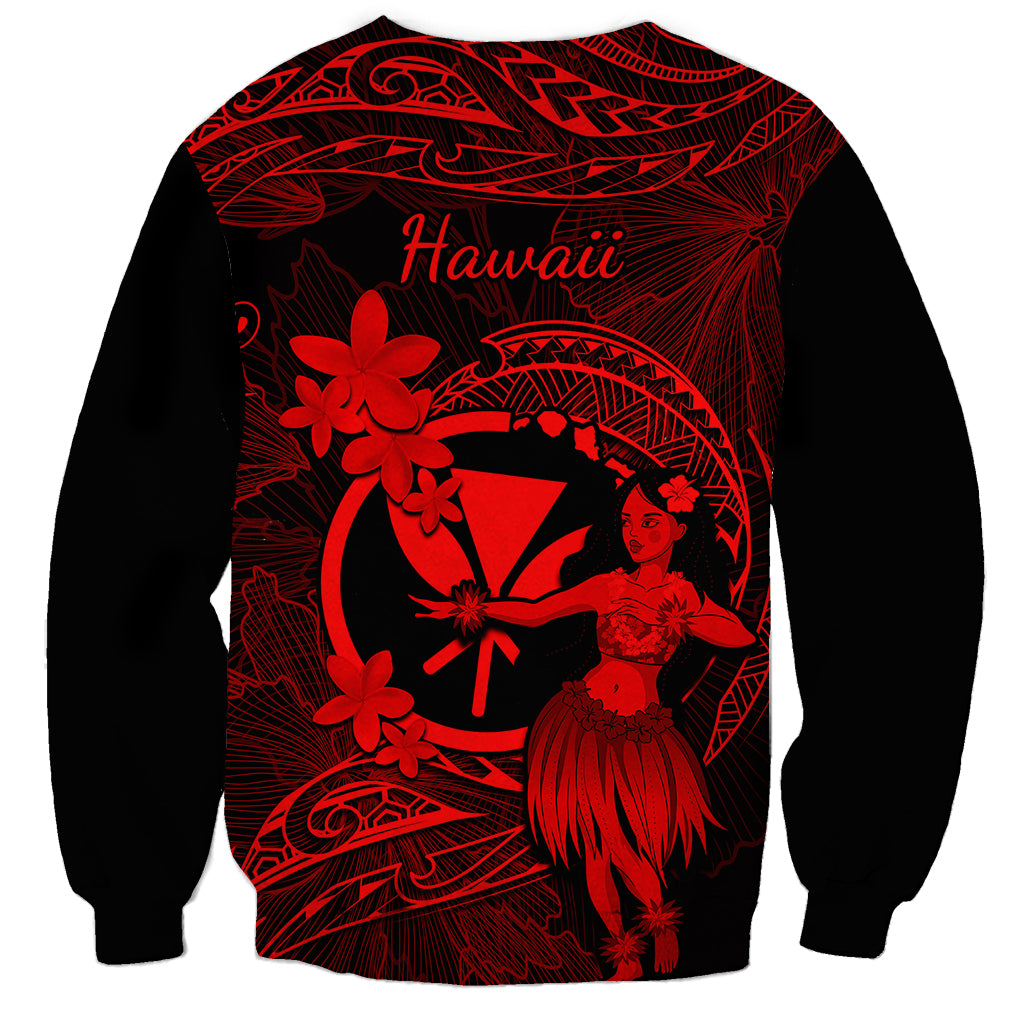 Hawaii Sweatshirt Hula Girl Mix Polynesian Plumeria Red Version - Wonder Print Shop