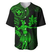 Hawaii Baseball Jersey Hula Girl Mix Polynesian Plumeria Green Version - Wonder Print Shop