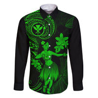 Hawaii Family Matching Long Sleeve Bodycon Dress and Hawaiian Shirt Hula Girl Mix Polynesian Plumeria Green Version - Wonder Print Shop