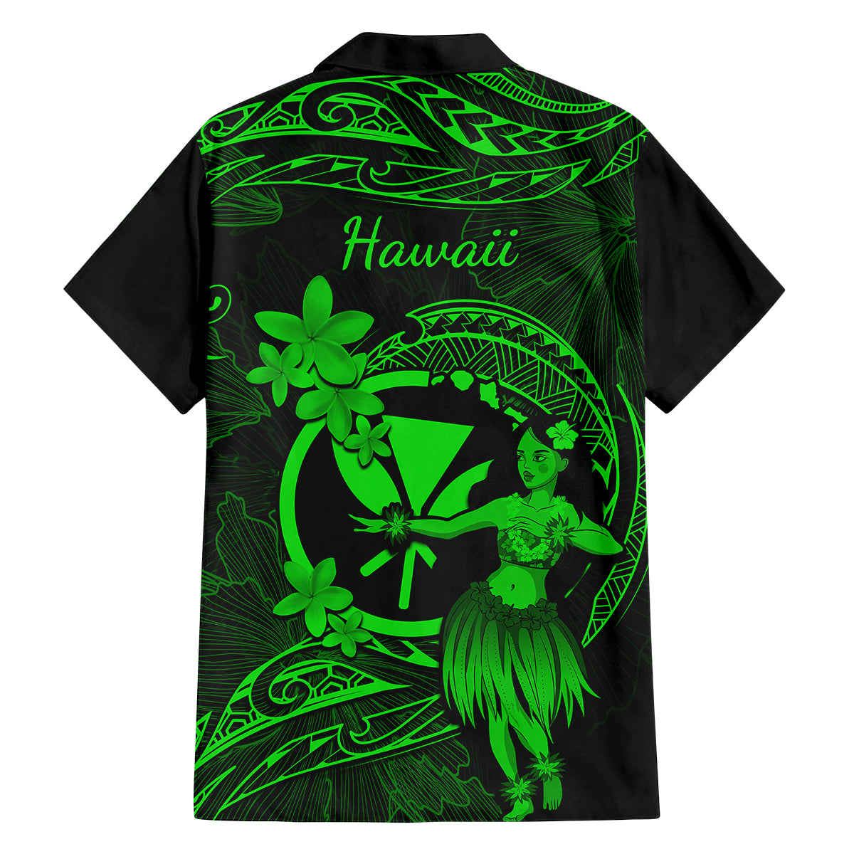 Hawaii Family Matching Puletasi Dress and Hawaiian Shirt Hula Girl Mix Polynesian Plumeria Green Version - Wonder Print Shop