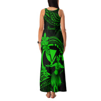 Hawaii Family Matching Tank Maxi Dress and Hawaiian Shirt Hula Girl Mix Polynesian Plumeria Green Version - Wonder Print Shop