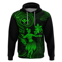 Hawaii Hoodie Hula Girl Mix Polynesian Plumeria Green Version - Wonder Print Shop