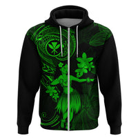 Hawaii Hoodie Hula Girl Mix Polynesian Plumeria Green Version - Wonder Print Shop