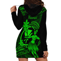 Hawaii Hoodie Dress Hula Girl Mix Polynesian Plumeria Green Version - Wonder Print Shop