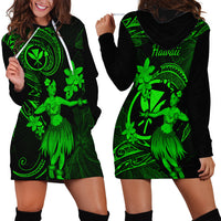 Hawaii Hoodie Dress Hula Girl Mix Polynesian Plumeria Green Version - Wonder Print Shop