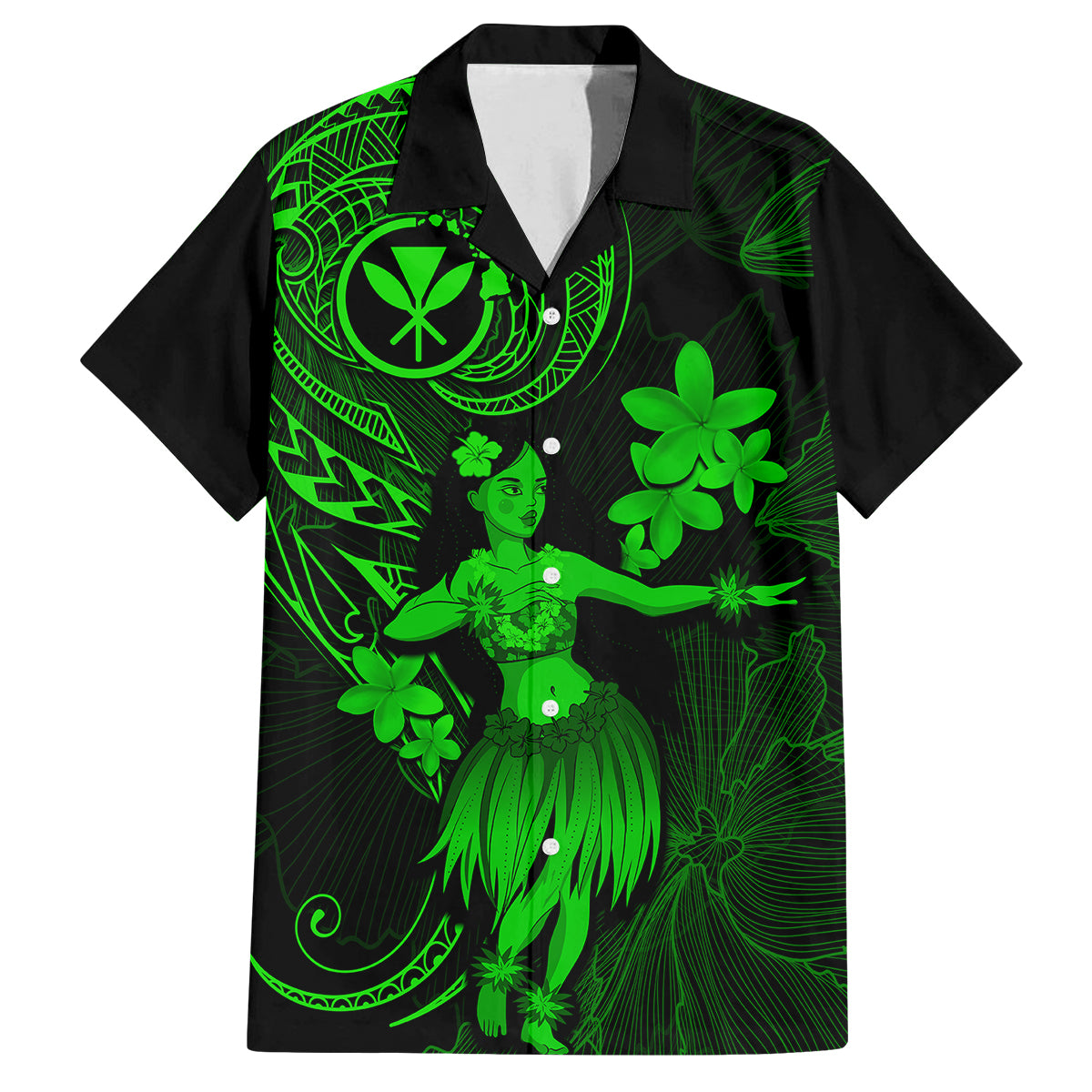 Hawaii Kid Hawaiian Shirt Hula Girl Mix Polynesian Plumeria Green Version - Wonder Print Shop