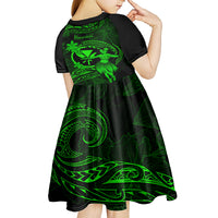 Hawaii Kid Short Sleeve Dress Hula Girl Mix Polynesian Plumeria Green Version - Wonder Print Shop