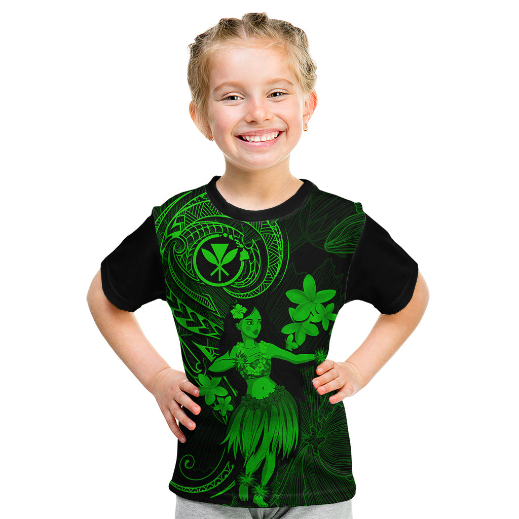 Hawaii Kid T Shirt Hula Girl Mix Polynesian Plumeria Green Version - Wonder Print Shop