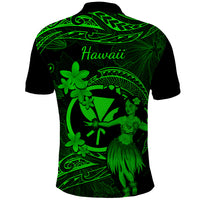 Hawaii Polo Shirt Hula Girl Mix Polynesian Plumeria Green Version - Wonder Print Shop