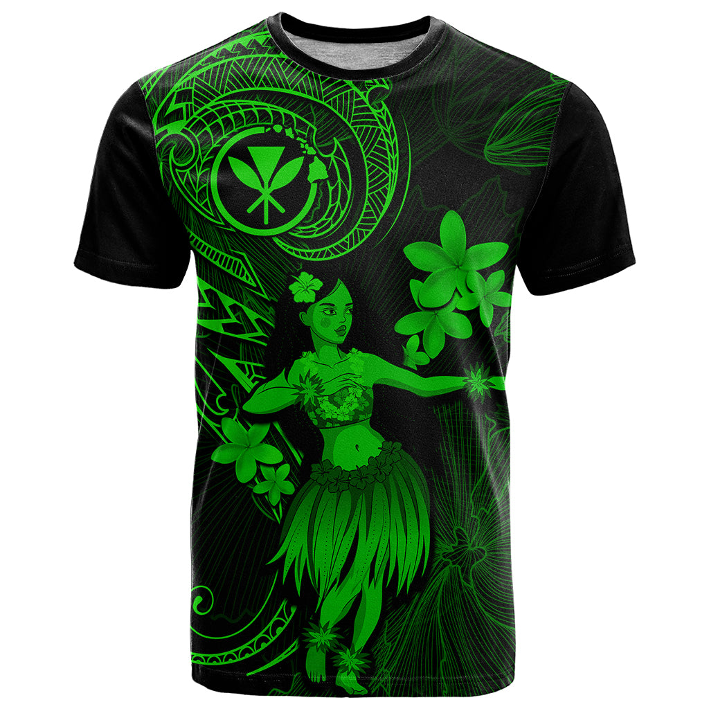 Hawaii T Shirt Hula Girl Mix Polynesian Plumeria Green Version - Wonder Print Shop