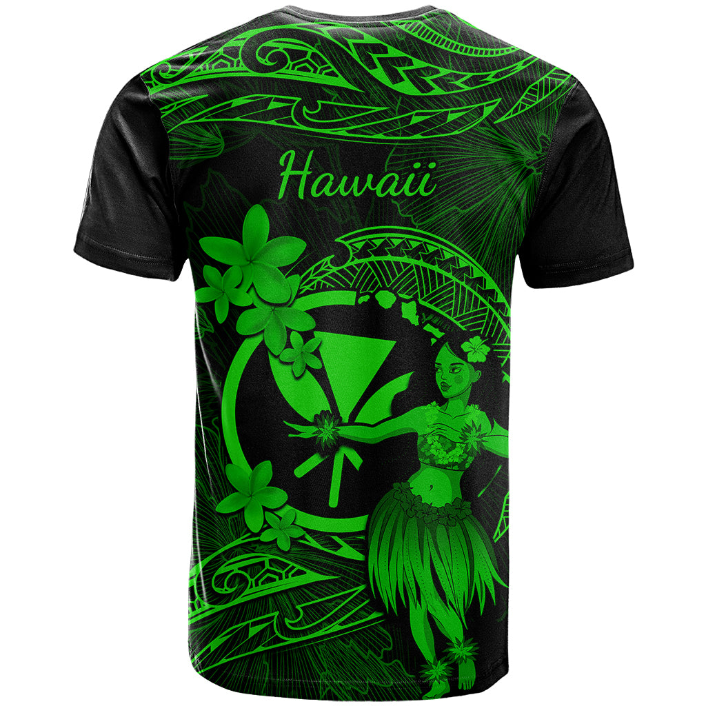 Hawaii T Shirt Hula Girl Mix Polynesian Plumeria Green Version - Wonder Print Shop