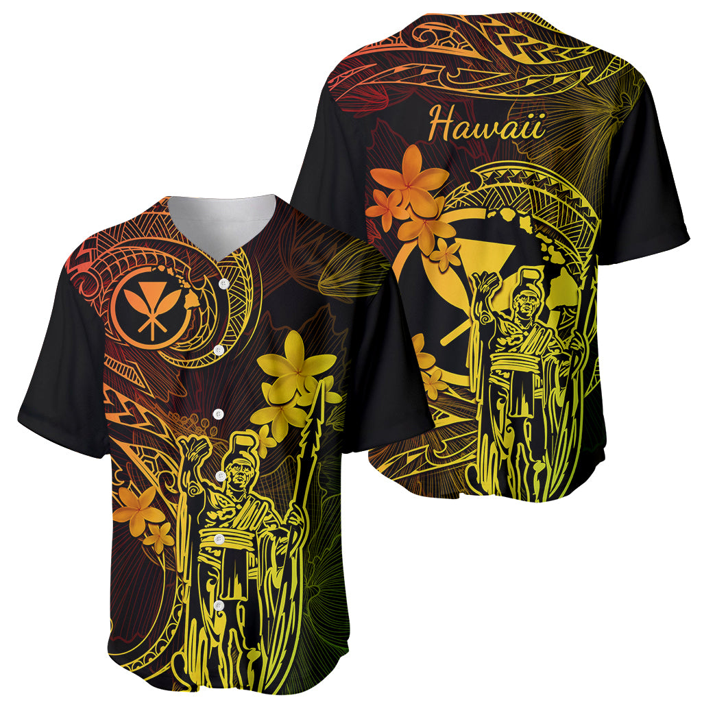 Hawaii Baseball Jersey King Kamehameha Mix Polynesian Plumeria Reggae Version - Wonder Print Shop