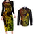 Hawaii Couples Matching Long Sleeve Bodycon Dress and Long Sleeve Button Shirts King Kamehameha Mix Polynesian Plumeria Reggae Version - Wonder Print Shop
