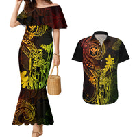 Hawaii Couples Matching Mermaid Dress and Hawaiian Shirt King Kamehameha Mix Polynesian Plumeria Reggae Version - Wonder Print Shop