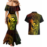 Hawaii Couples Matching Mermaid Dress and Hawaiian Shirt King Kamehameha Mix Polynesian Plumeria Reggae Version - Wonder Print Shop
