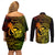 Hawaii Couples Matching Off Shoulder Short Dress and Long Sleeve Button Shirts King Kamehameha Mix Polynesian Plumeria Reggae Version - Wonder Print Shop