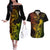 Hawaii Couples Matching Off The Shoulder Long Sleeve Dress and Hawaiian Shirt King Kamehameha Mix Polynesian Plumeria Reggae Version - Wonder Print Shop