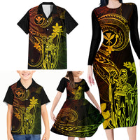 Hawaii Family Matching Long Sleeve Bodycon Dress and Hawaiian Shirt King Kamehameha Mix Polynesian Plumeria Reggae Version - Wonder Print Shop