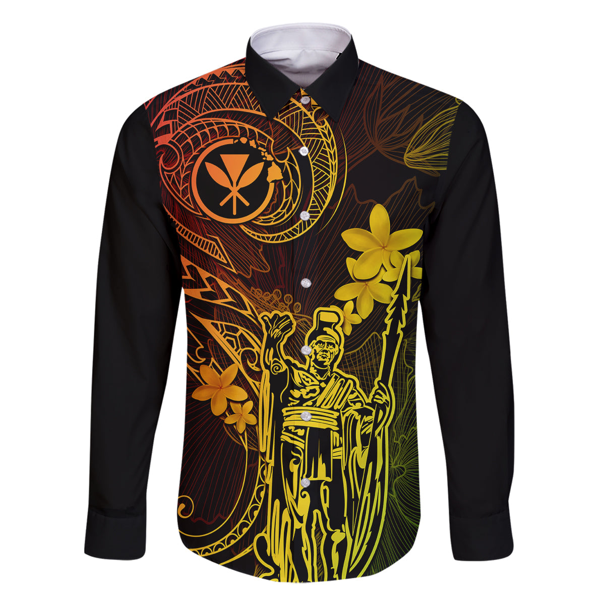 Hawaii Family Matching Long Sleeve Bodycon Dress and Hawaiian Shirt King Kamehameha Mix Polynesian Plumeria Reggae Version - Wonder Print Shop