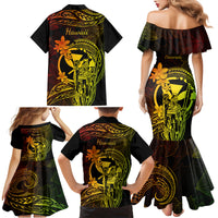 Hawaii Family Matching Mermaid Dress and Hawaiian Shirt King Kamehameha Mix Polynesian Plumeria Reggae Version - Wonder Print Shop